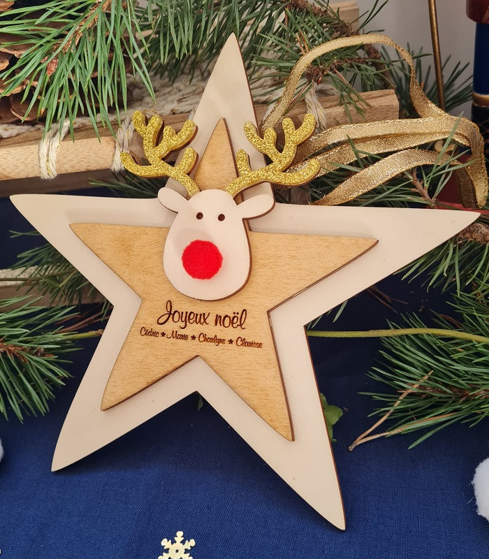 Etoile en bois pour sapin de Noël