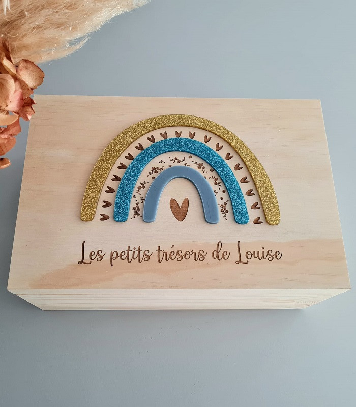 Boîte à souvenirs bleu et or