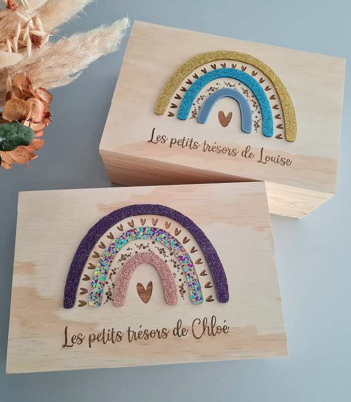 Boîte à souvenirs bleu et or