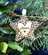 Étoile en bois gravé avec motif léopard et prénom gravé au centre, décoration de Noël personnalisable et artisanale.
