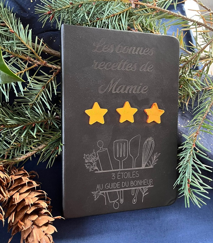 Carnet de Recettes A5 Personnalisé - Cuir PU Noir Etoile