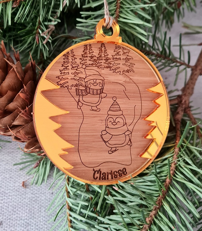 Boule de Noël en bois pingouin